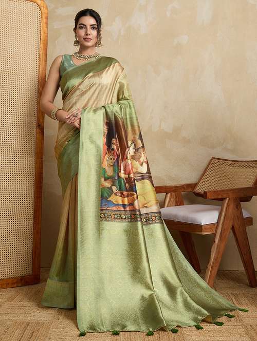 women printed bordered saree with blouse - 22030040 - Very Small Image - 1