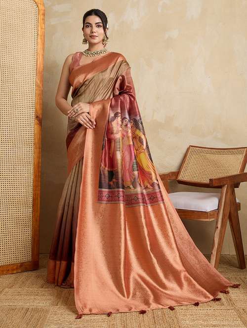 women printed bordered saree with blouse - 22030041 - Very Small Image - 1