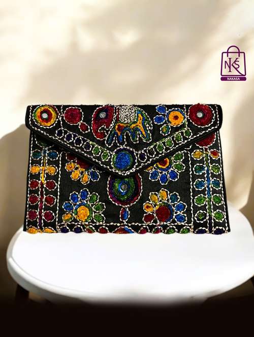 women velvet embroidery clutch with flap closure - 22033598 - Very Small Image - 1