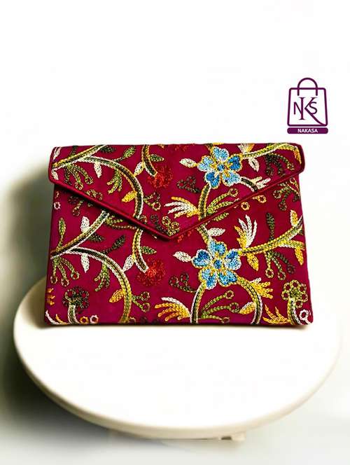 women velvet embroidery clutch with flap closure - 22033601 - Very Small Image - 1