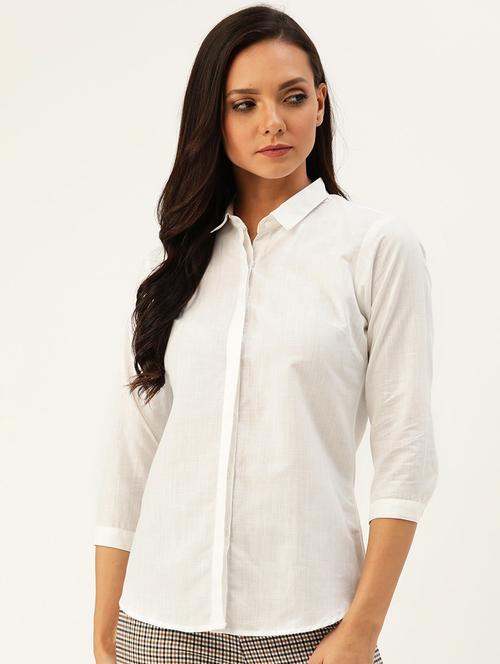 white linen blend regular shirt - 22038485 - Very Small Image - 1