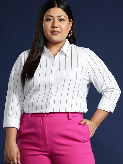 women plus size striped collared long sleeve shirt - 22038508 - Very Small Image - 1