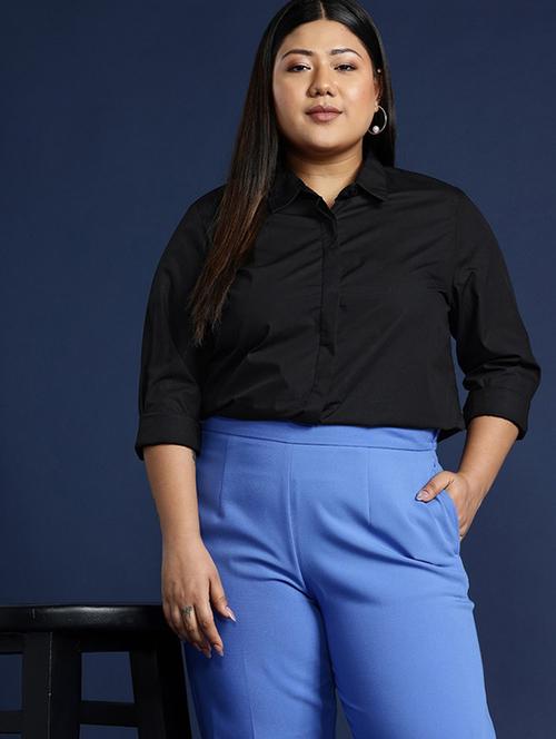 women plus size solid collared long sleeve shirt - 22038552 - Very Small Image - 1