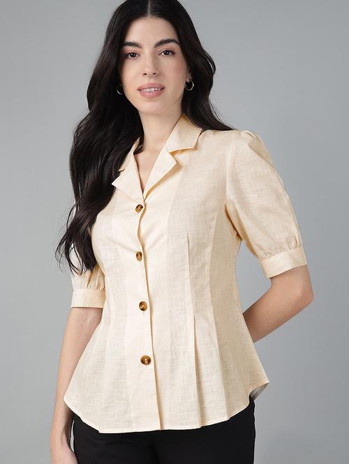 women solid lapel collar short sleeve shirt - 22038623 - Very Small Image - 1