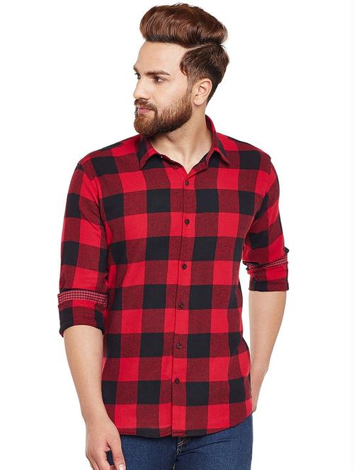 men checkered collared long sleeve regular fit shirt - 22038898 - Very Small Image - 1