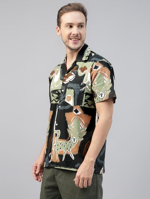 men printed cuban collared short sleeve shirt - 22039014 - Very Small Image - 1