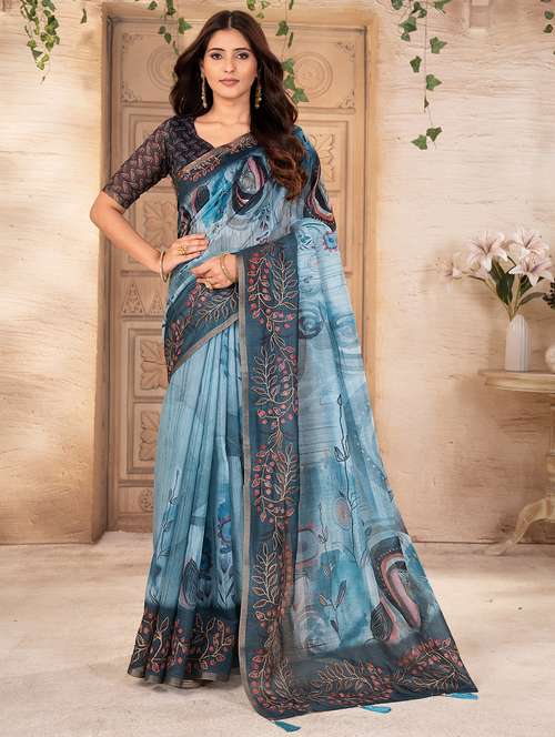 women printed casual wear saree with blouse - 22041080 - Very Small Image - 1