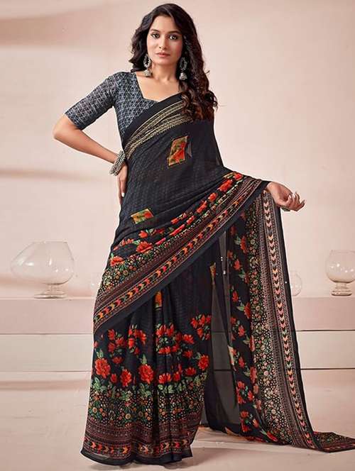 women printed casual wear saree with blouse - 22041092 - Very Small Image - 1