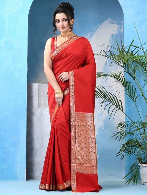 women solid with bordered saree with blouse - 22042432 - Very Small Image - 1