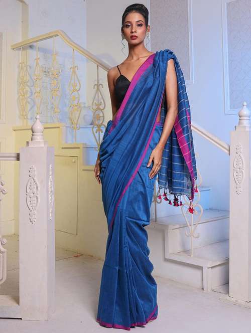 women solid handloom saree with blouse - 22043682 - Very Small Image - 1
