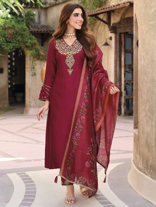 women embroidered long sleeve kurta pant with dupatta set - 22052737 - Very Small Image - 1