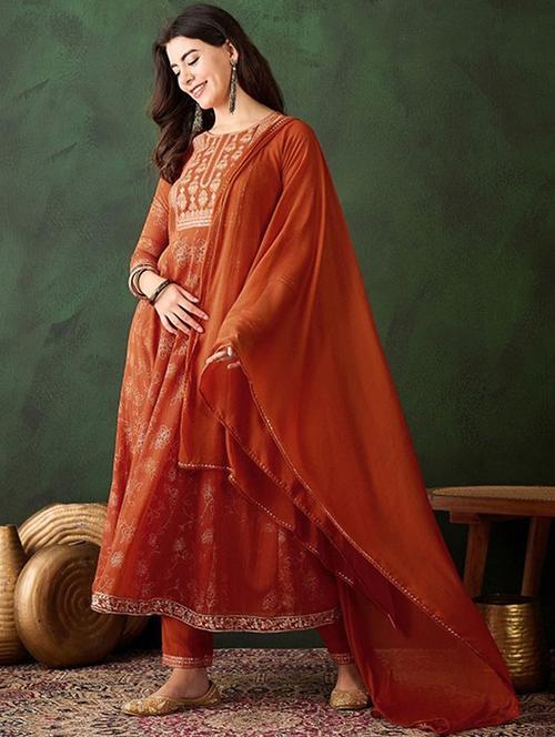 orange georgette straight kurta - 22053791 - Very Small Image - 1