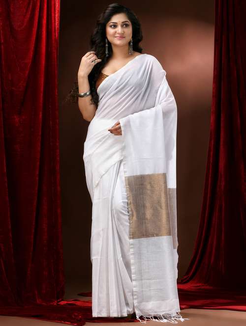 white cotton handloom saree - 22055964 - Very Small Image - 1