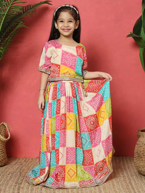 girls printed short sleeve lehenga and choli - 22058620 - Very Small Image - 1
