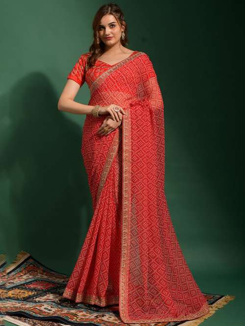 women bandhani printed bordered saree with blouse - 22059741 - Very Small Image - 1