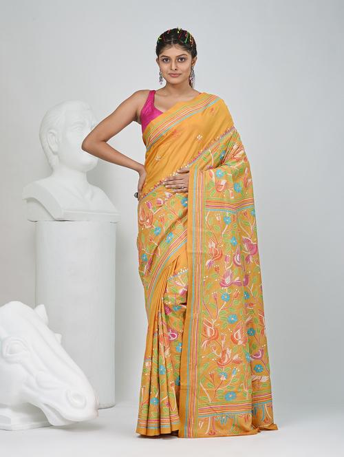 women solid with work handloom saree with blouse - 22060724 - Very Small Image - 1