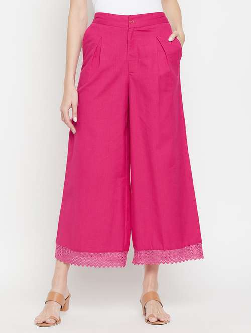 women solid mid rise flared palazzo - 22061337 - Very Small Image - 1