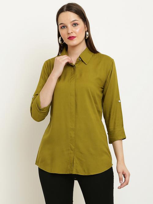 women solid collared three quarter sleeve shirt - 22061353 - Very Small Image - 1