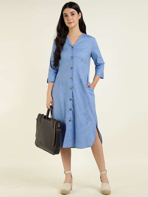 women solid three quarter sleeve shirt dress - 22069519 - Very Small Image - 1