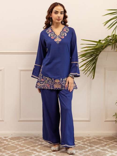 women embroidered long sleeve ethnic co-ord set - 22069626 - Very Small Image - 1
