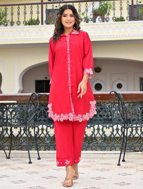 women embroidered three quarter sleeve ethnic co-ord set - 22069631 - Very Small Image - 1