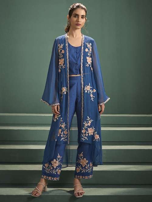 women embroidered long sleeve fusion set - 22069667 - Very Small Image - 1