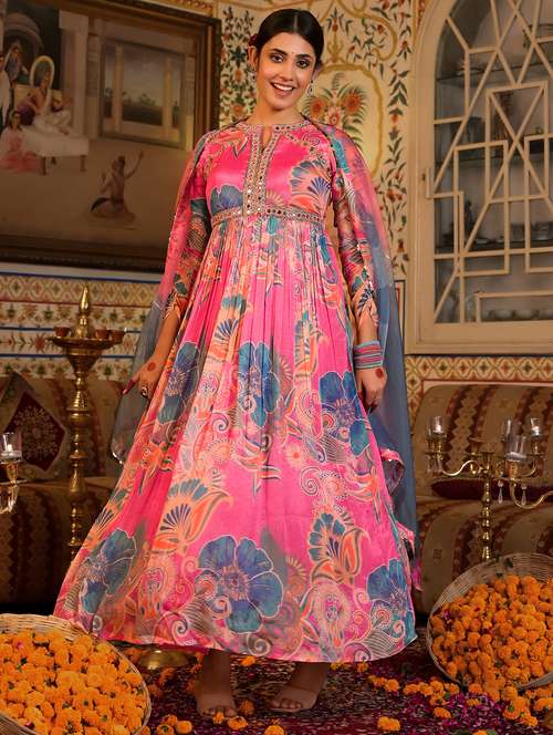 women printed long sleeve anarkali and dupatta set - 22071178 - Very Small Image - 1