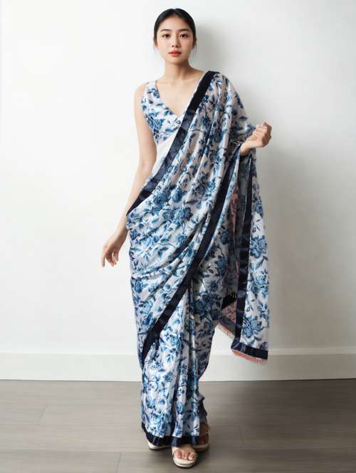 women floral printed ready to wear saree with blouse - 22074637 - Very Small Image - 1