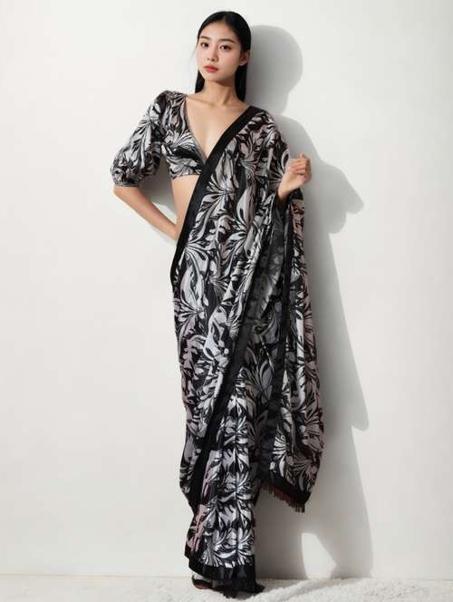 women printed ready to wear saree with blouse - 22074666 - Very Small Image - 1