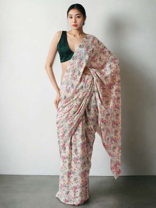 women floral printed ready to wear saree with blouse - 22074673 - Very Small Image - 1