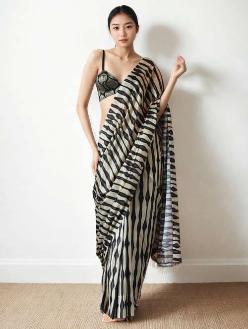 women printed ready to wear saree with blouse - 22074684 - Very Small Image - 1