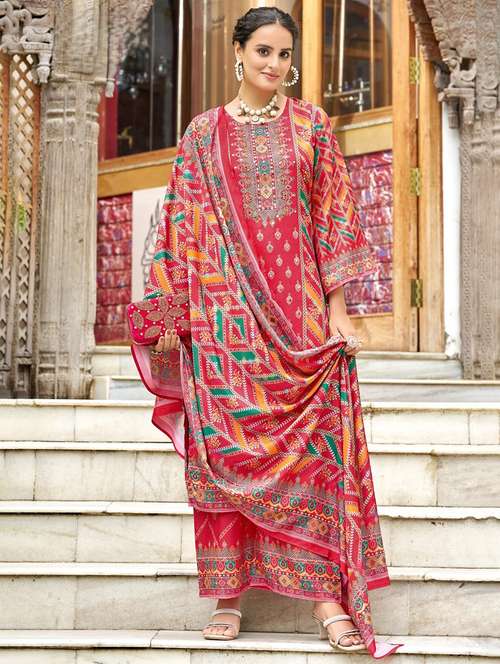 women printed long sleeve kurta palazzo with dupatta set - 22076921 - Very Small Image - 1