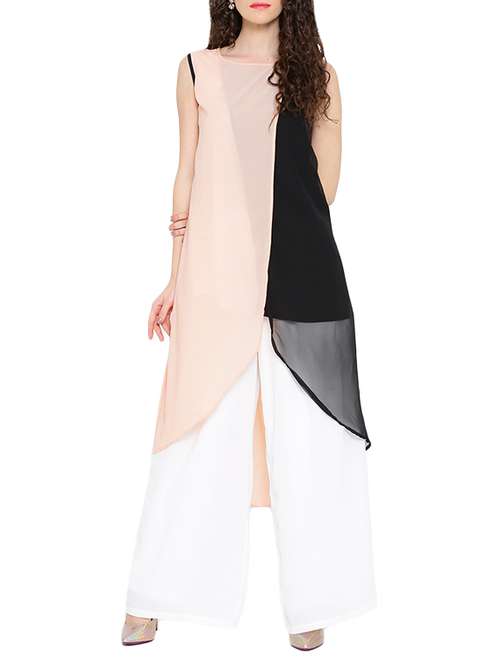 pink,black georgette kurta - 10358541 - Very Small Image - 1