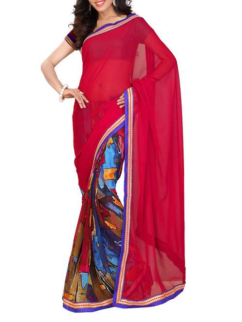 women's printed pink colored saree with blouse - 10592553 - Very Small Image - 1