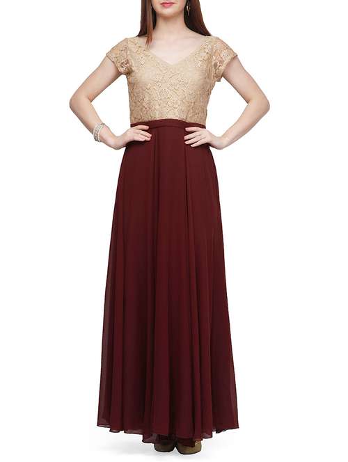 lace yoke maxi dress - 10648451 - Very Small Image - 1