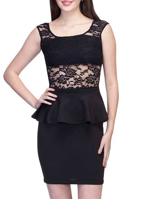 floral mesh laced peplum dress - 10743742 - Very Small Image - 1