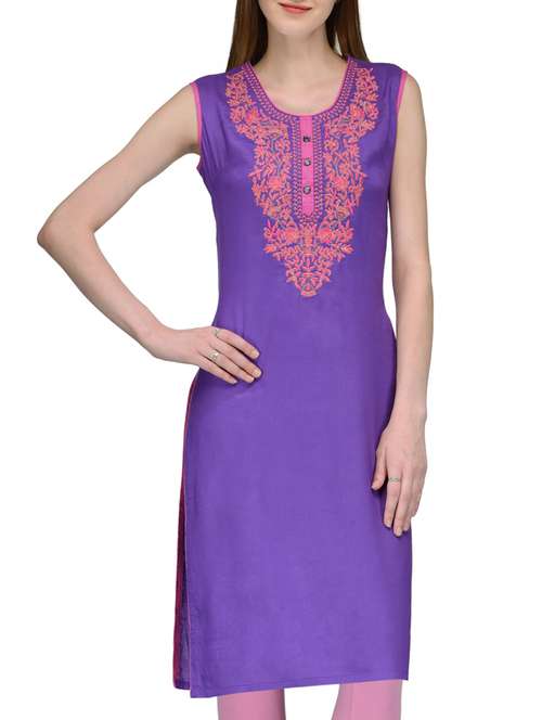 straight embroidered kurta - 10819844 - Very Small Image - 1