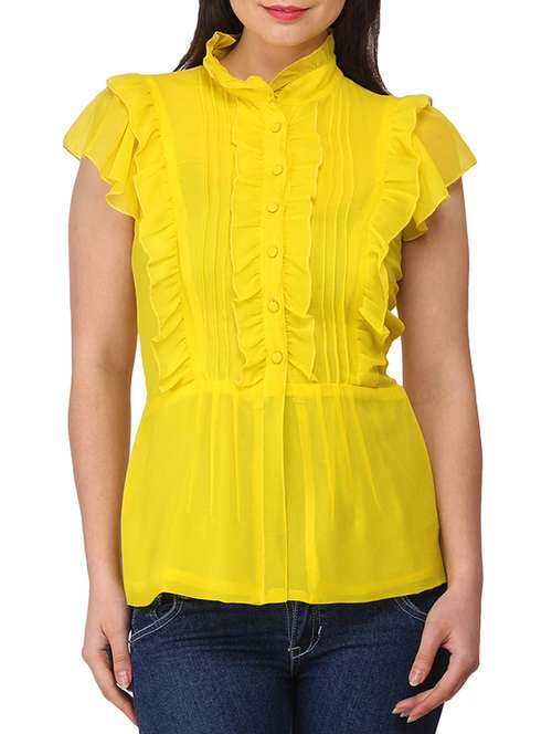 solid yellow ruffled top - 11260079 - Very Small Image - 1