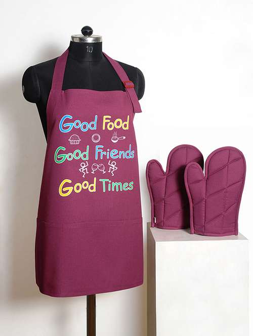 set of 3 purple and blue colour printed cotton kitchen - 11758362 - Very Small Image - 1