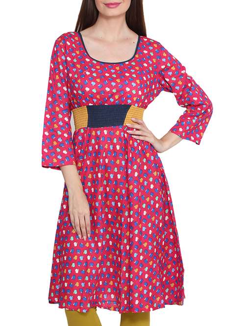 pink printed rayon kurta - 11785999 - Very Small Image - 1