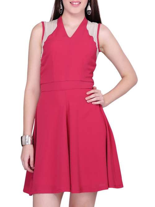pink georgette fit & flare dress - 12197878 - Very Small Image - 1
