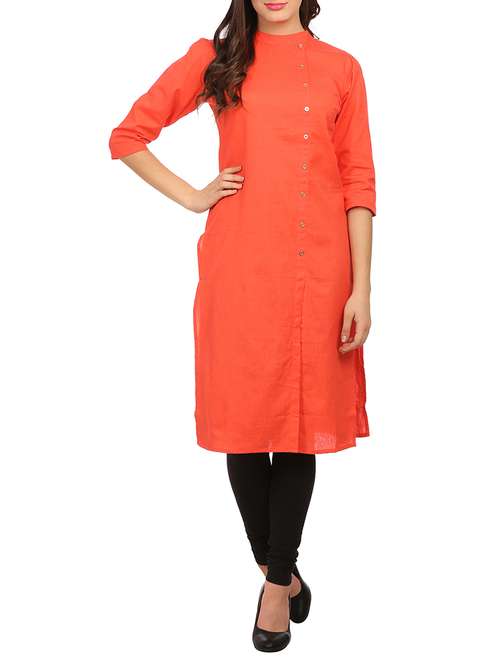 peach linen straight kurta - 12209575 - Very Small Image - 1