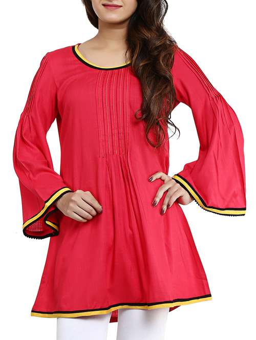 pink rayon a-line  kurta - 12276040 - Very Small Image - 1