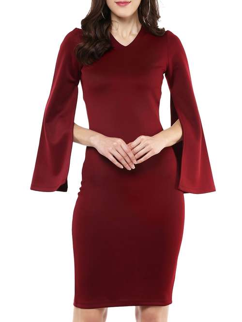 maroon poly spandex bodycon dress - 12456048 - Very Small Image - 1