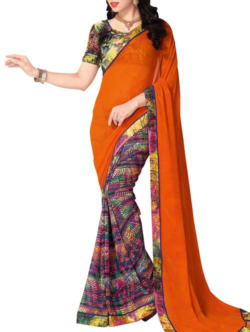 rust orange half and half saree with blouse - 12482620 - Very Small Image - 1