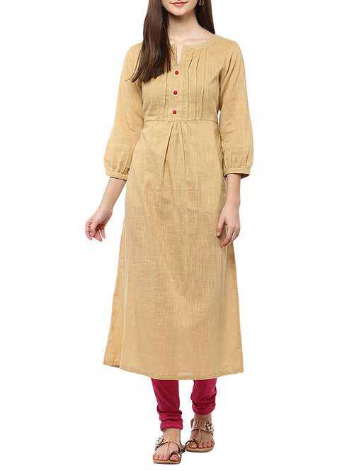 cream cotton aline kurta - 12512416 - Very Small Image - 1
