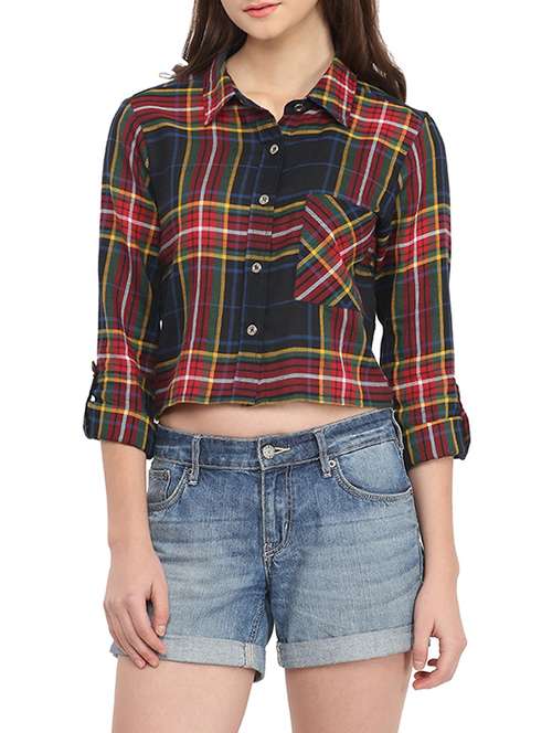 multicolored rayon crop shirt - 12584146 - Very Small Image - 1