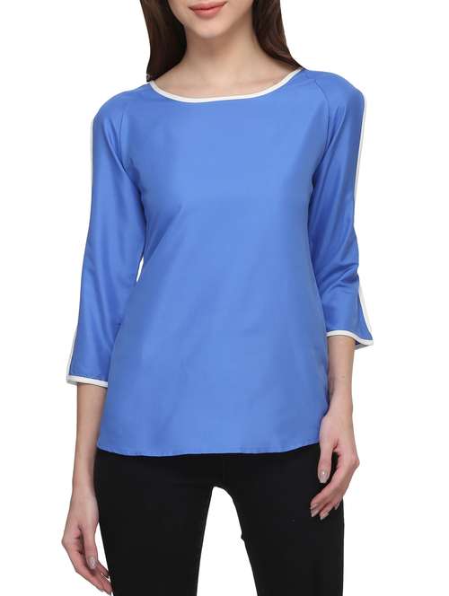blue poly crepe top - 12836186 - Very Small Image - 1
