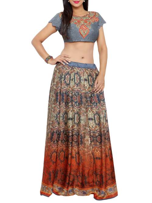 Multicolored Satin flared lehenga - 12892953 - Very Small Image - 1