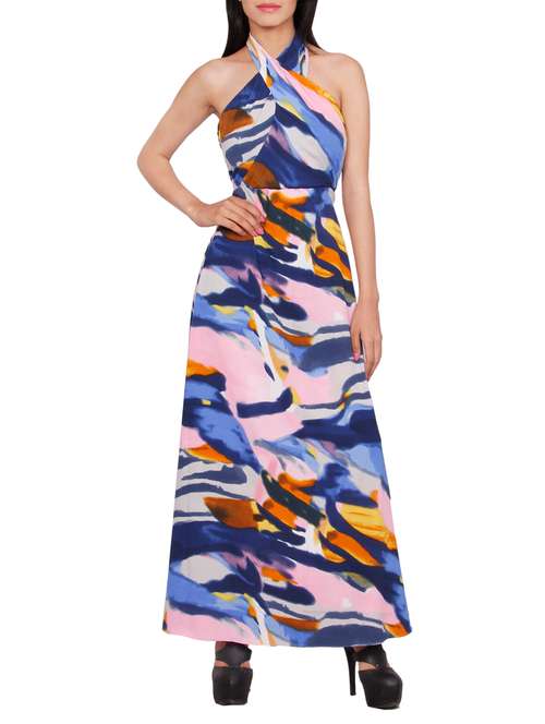 blue printed crepe dress - 12909000 - Very Small Image - 1